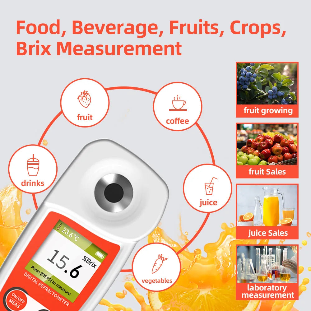 Digital Brix Refractometer Flagfront brix Meter Refractometer Automatic Temperature Compensation Brix Refractometer Range 0-55%，