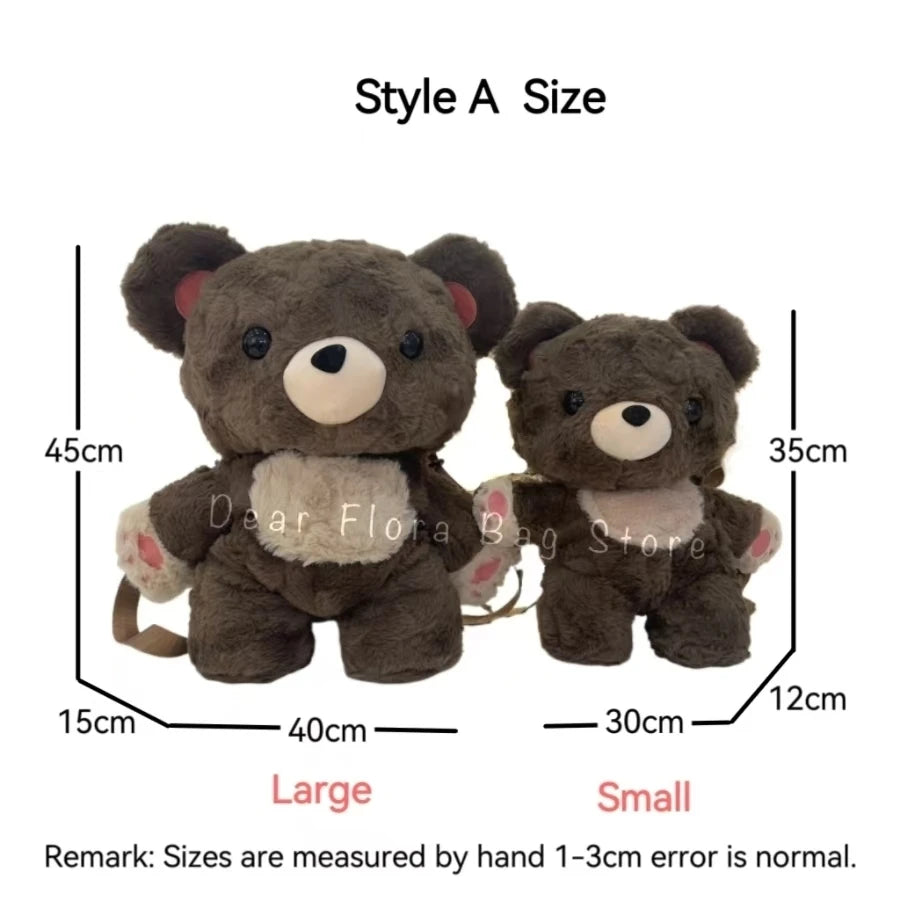Y2K Cute Brown Bear Plush Backpack Soft Shoulder Bag