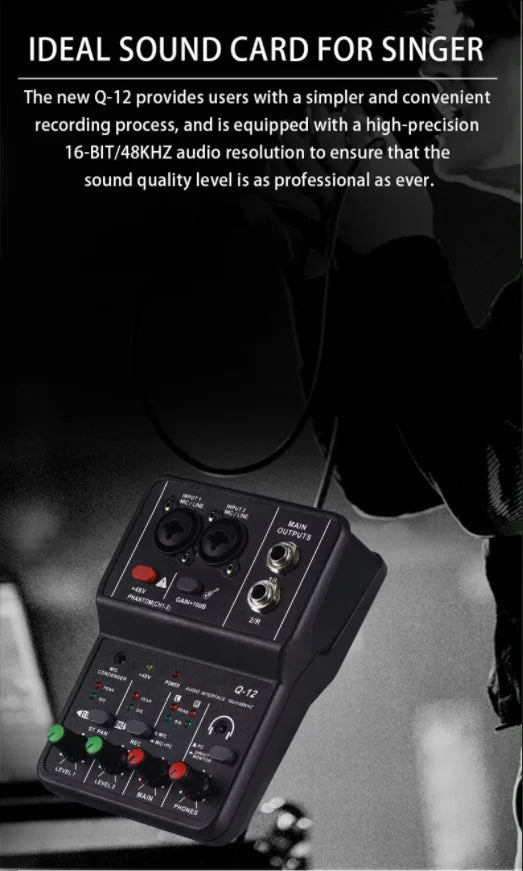 2 Channel USB Audio Interface Mixer With 48V Phantom Power For Recording Studio