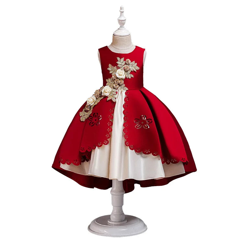 Girls Summer Princess Dress - Sleeveless Tulle Tutu with Floral Appliques | Kindergarten Performance Outfit, Birthday Party Gown