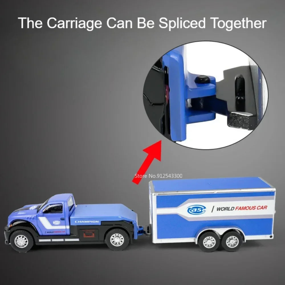 Scale 1:64 Container Alloy Trailer Model Toy Car Diecast Metal Movable Joint Pull Back Rescue Engineering Vehicles Gifts for