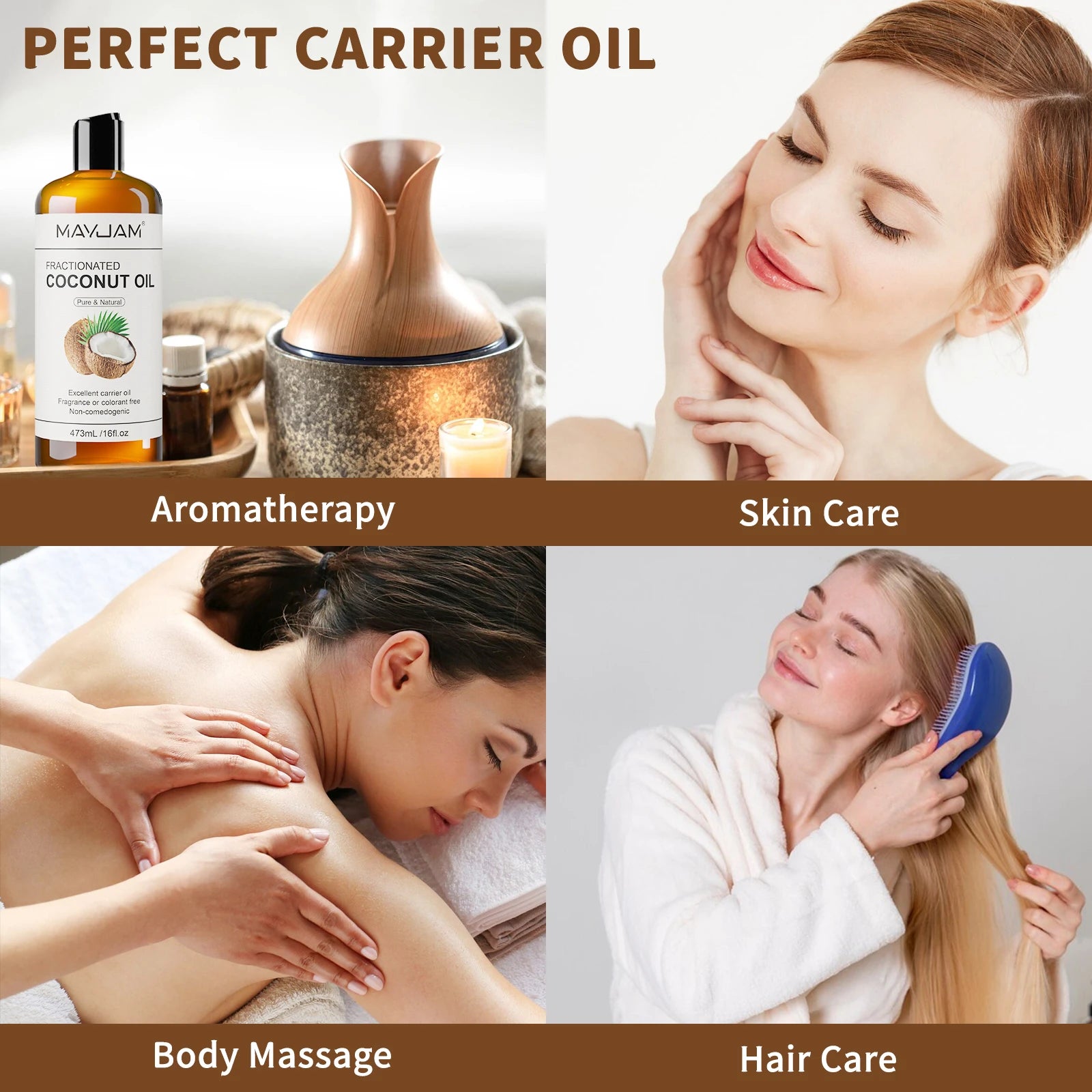 473ml Carrier Oil Castor Vegetable Glycerin Grapeseed Jojoba Fractionated Coconut Body Oil for Skin Care Massage