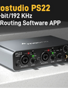 PS22 USB Audio Interface for PC,60dB Pro-Preamp, 24bit 192kHz,Dual USB Interface for PC and Smartphone, Routing Software