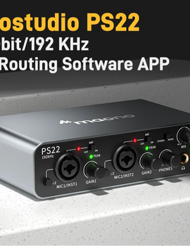PS22 USB Audio Interface for PC,60dB Pro-Preamp, 24bit 192kHz,Dual USB Interface for PC and Smartphone, Routing Software
