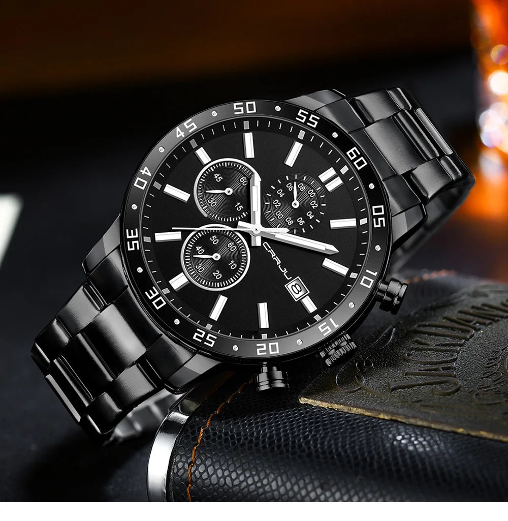 Fashion Mens Business Stainless Steel Band Quartz Watches with Calendar Chronograph Luminous Analog Wristwatch Man