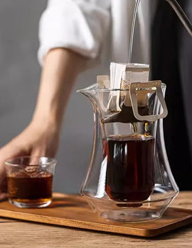 300ml Double-layer Glass Coffee Sharing Pot Transparent Hanging Ear Espresso Coffee Cup Heat Insulation Cold Coffee Sharing Tool