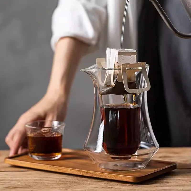 300ml Double-layer Glass Coffee Sharing Pot Transparent Hanging Ear Espresso Coffee Cup Heat Insulation Cold Coffee Sharing Tool