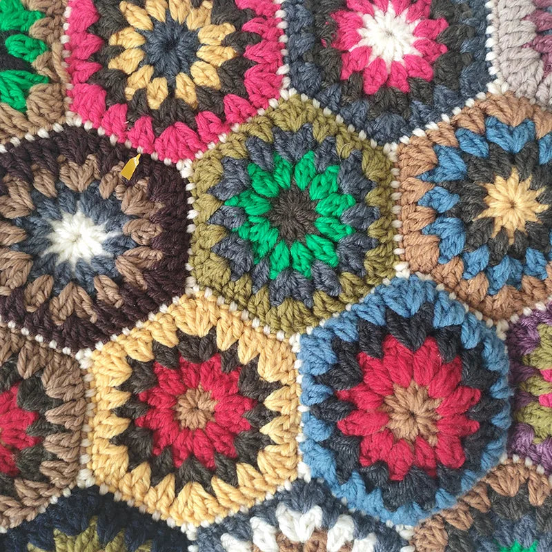 Bohemian Granny Square Crochet Tote Bag Handmade Knitted Shopper Handbag