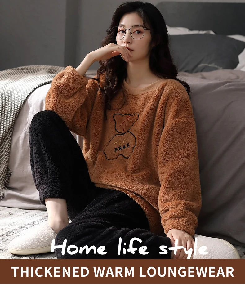 Women’s Winter Flannel Pajama Set – Warm, Thick Coral Fleece 2-Piece Loungewear