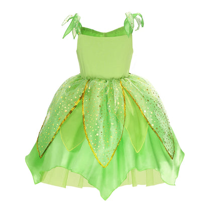 Girls Tinker Bell Costume Halloween Costume Green Fancy Dress Fairy Princess Cosplay Carnival Party Costume