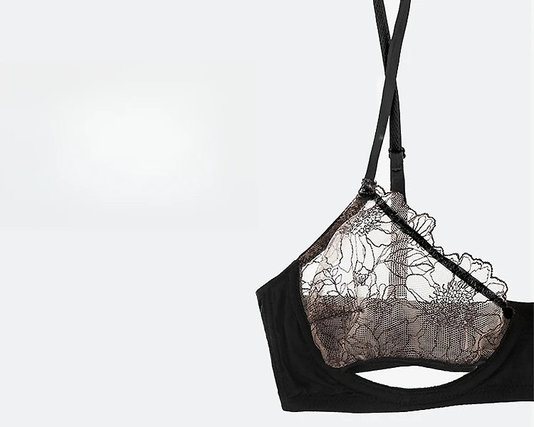Womens French Lace Underwire Push Up Bra and Brief Set
