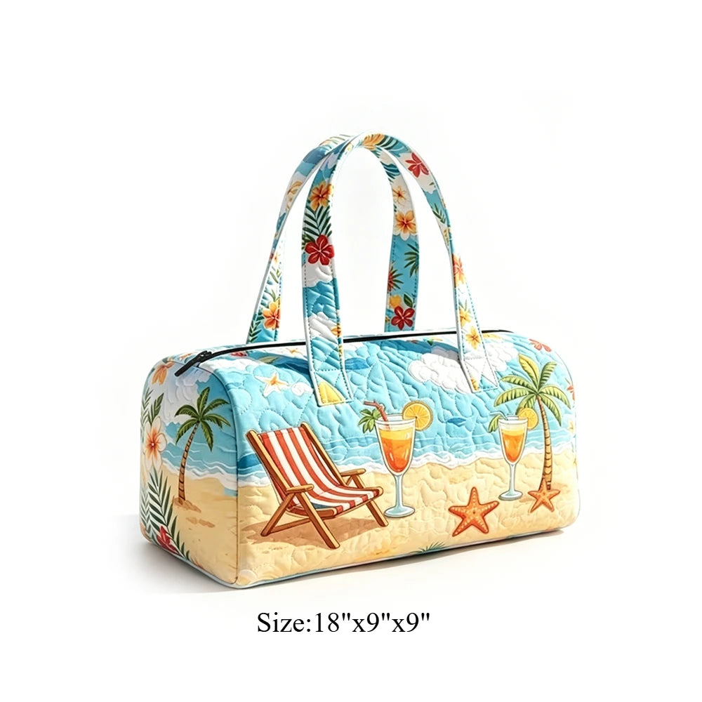 Quilted Duffel Bag Weekender Bag Cute Cat Tropical Floral Print Carry On Luggage Lightweight Bags for Beach Vacation Party Sport