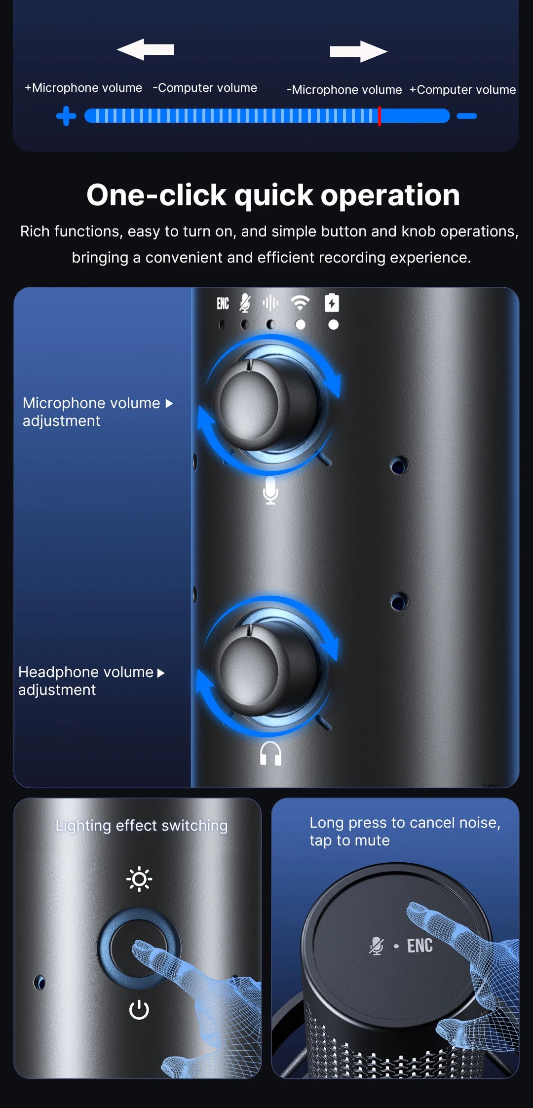 K5 USB Microphone for Gaming Live Streaming on PC Mac,Headphone Jack/Touch-Mute Button/RGB/AI Noise Reduction/Gain Control