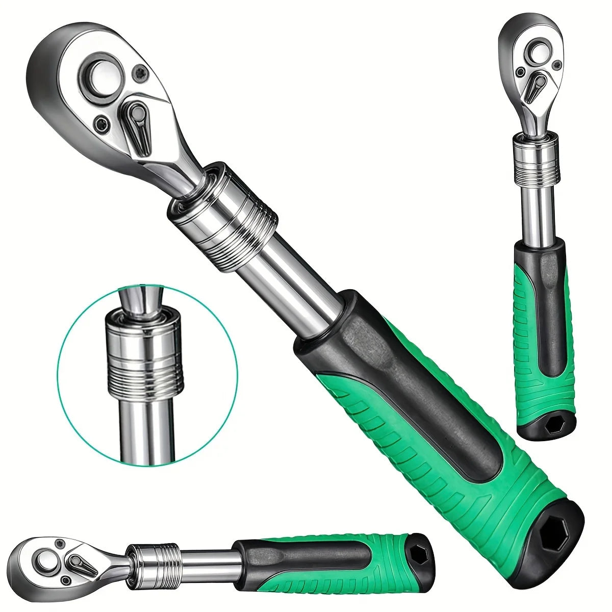 1/4" 3/8" 1/2" Drive Ratchet Handle Wrench 72-Tooth Quick-Release Reversible Extendable Socket Wrench Tool
