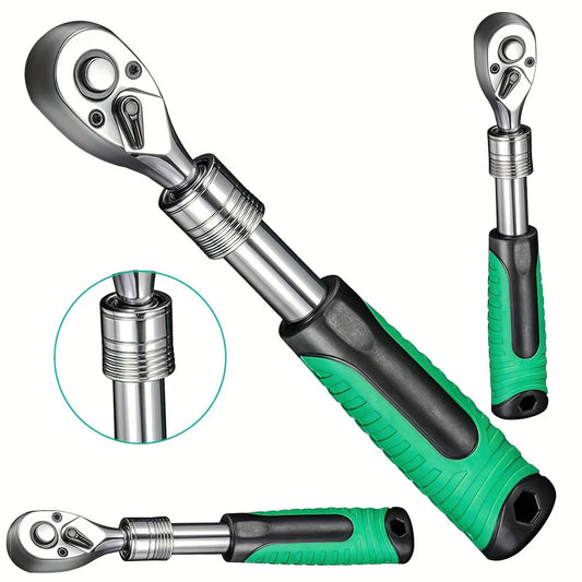 1/4" 3/8" 1/2" Drive Ratchet Handle Wrench 72-Tooth Quick-Release Reversible Extendable Socket Wrench Tool