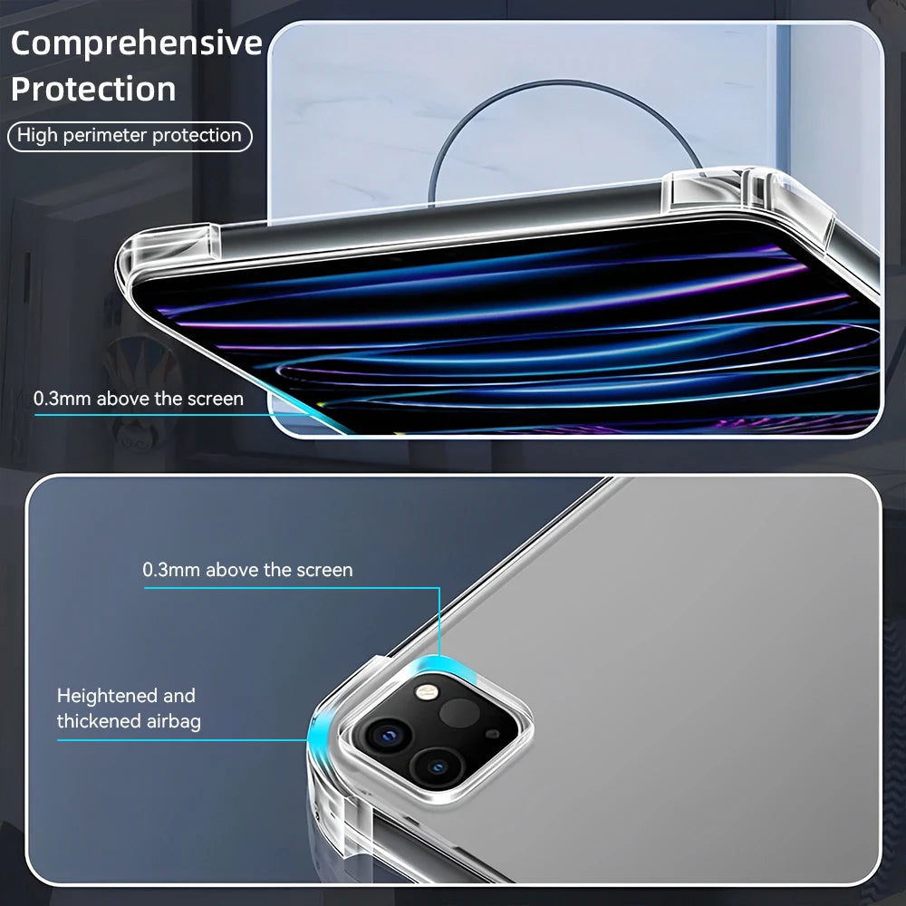 TPU Silicon Transparent Case For iPad Air 11 2024 Pro 11/13in M4 for iPad 10/9/8/7/6/5 Gen Air 4/5th 10.9 3rd 10.5 Mini 6