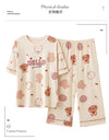 2-Pcs Women’s Cotton Pajama Set – Breathable Short Sleeve Summer Sleepwear with Cute Prints