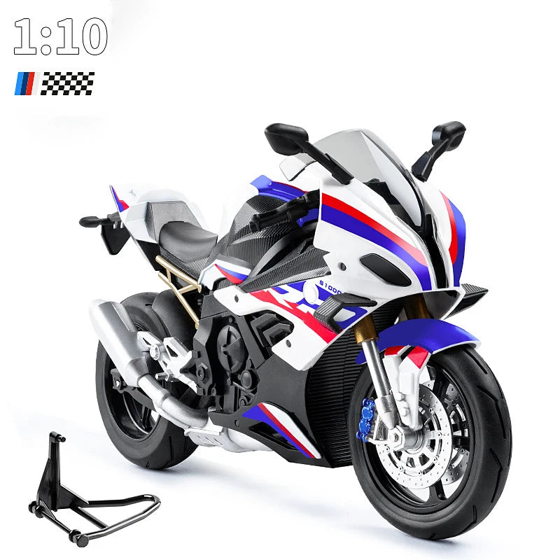 1:10 BMW S1000RR Kawasaki H2R V4S Alloy Die Cast Motorcycle Model Vehicle Collection Sound and Light Off Road Autocycle Toys Car