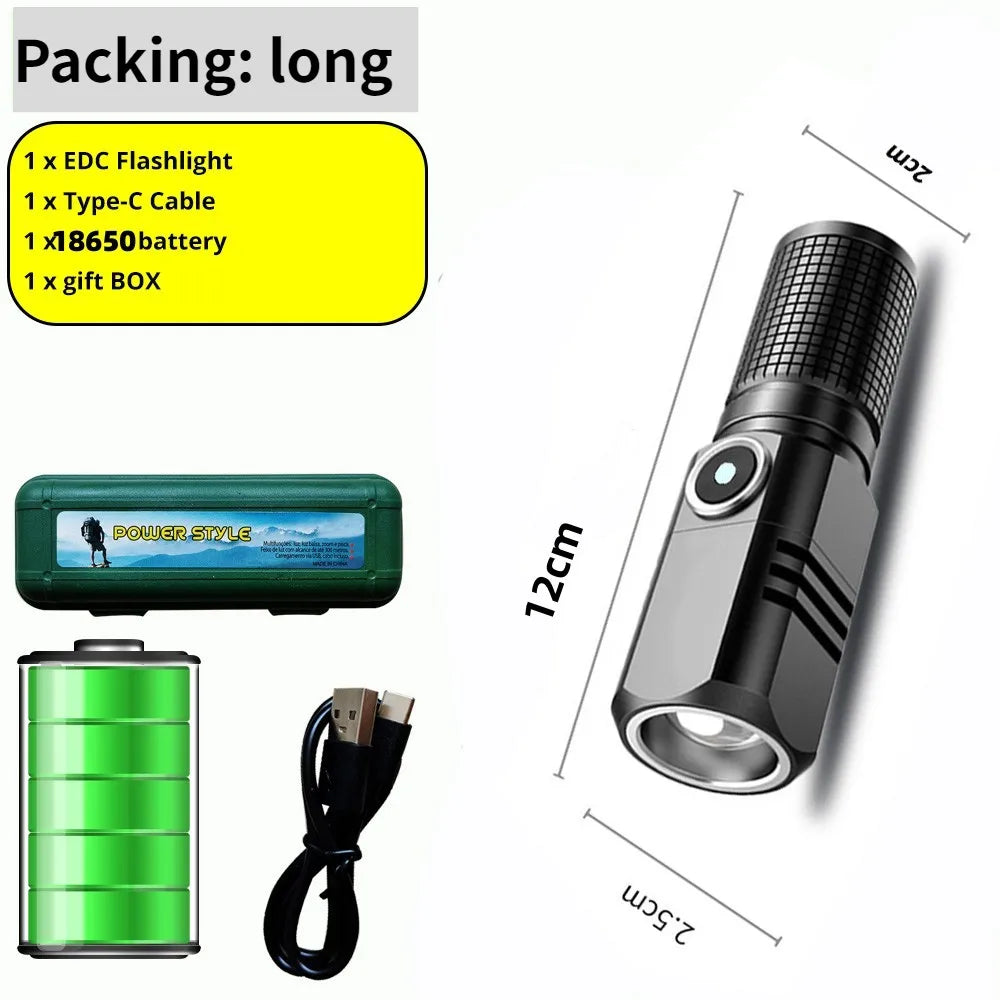 Mini XHP50 LED Flashlight Rechargeable USB Zoom Torch Super Bright Portable Camping Light