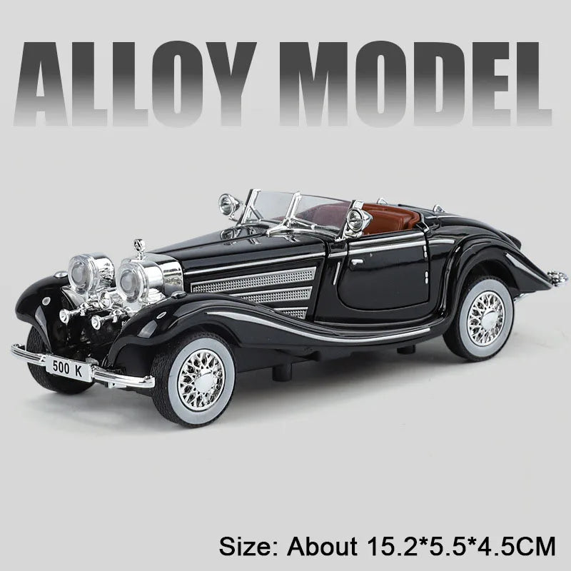 1:32 500K 300SL Vintage Car Model Toy Shock Absorption Alloy Diecast Vehicle Models Sound Light Pull Back Collection Gifts