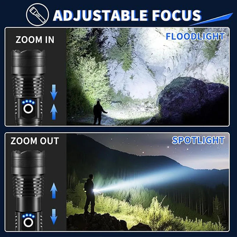 High Power Rechargeable LED Flashlight With Zoom And USB Charging