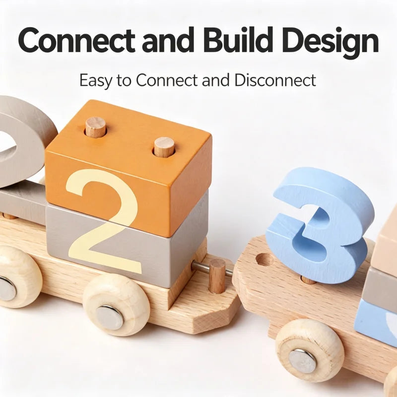 Wooden Number Learning Train Toy with Detachable Carriages