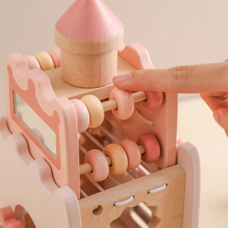 Montessori Rocket Toy Shape Matching Toy Wooden Stacked Building Block Toy Baby 5-in-1 Multifunctional Box  Delicate Wooden Gift