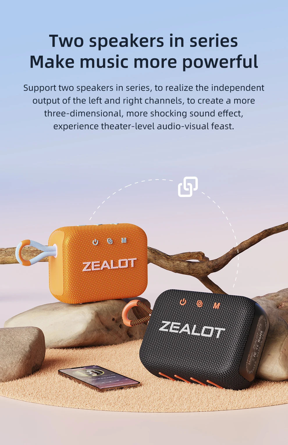 ZEALOT S75 Outdoor Portable Speaker Dual-Driver Bluetooth Speaker, IPX6 Waterproof, True Wireless Stereo for Outdoor