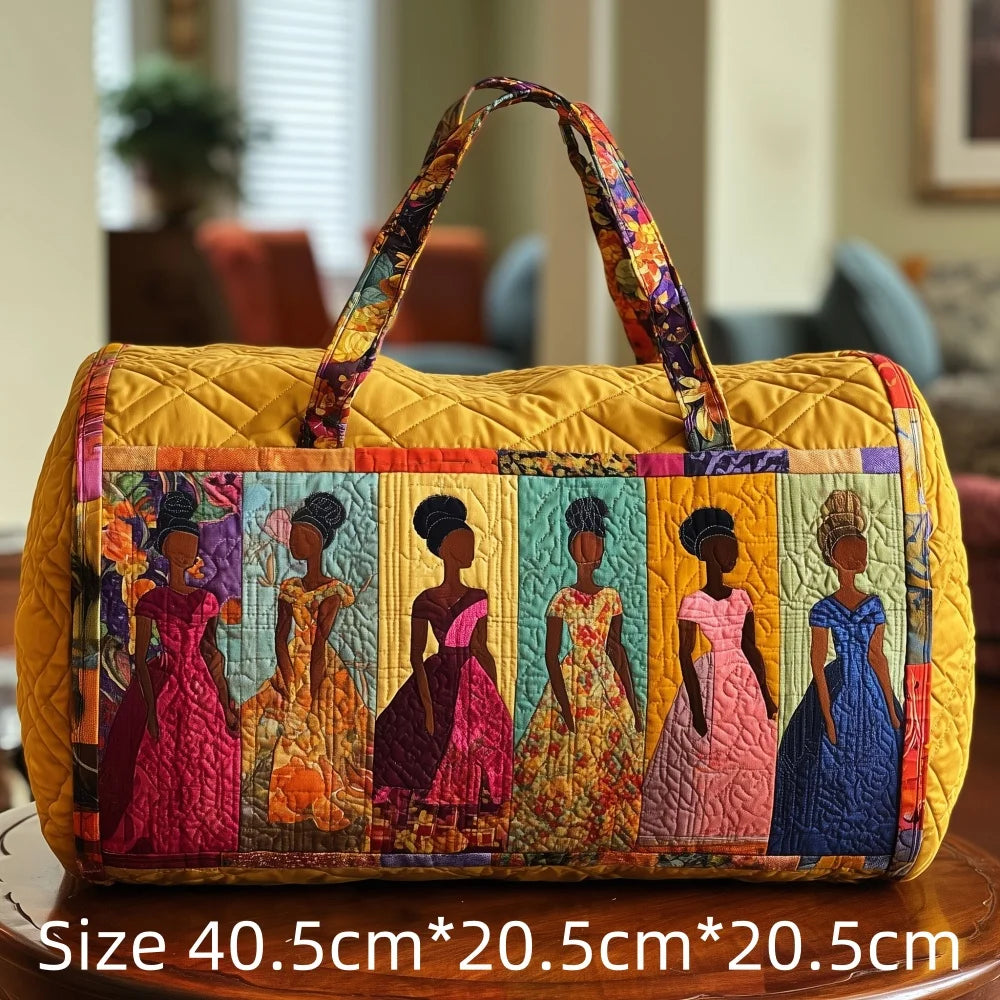 3D Quilted African Tote Bag for Women Colorful Tribal Print African Ladies Sunset Fruit Basket Gym Boho Festival Overnight Bags