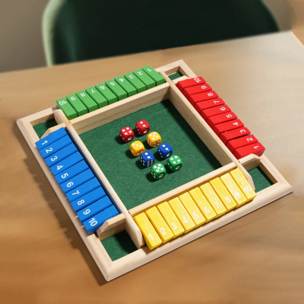 Wooden Four Player Shut the Box Dice Board Game