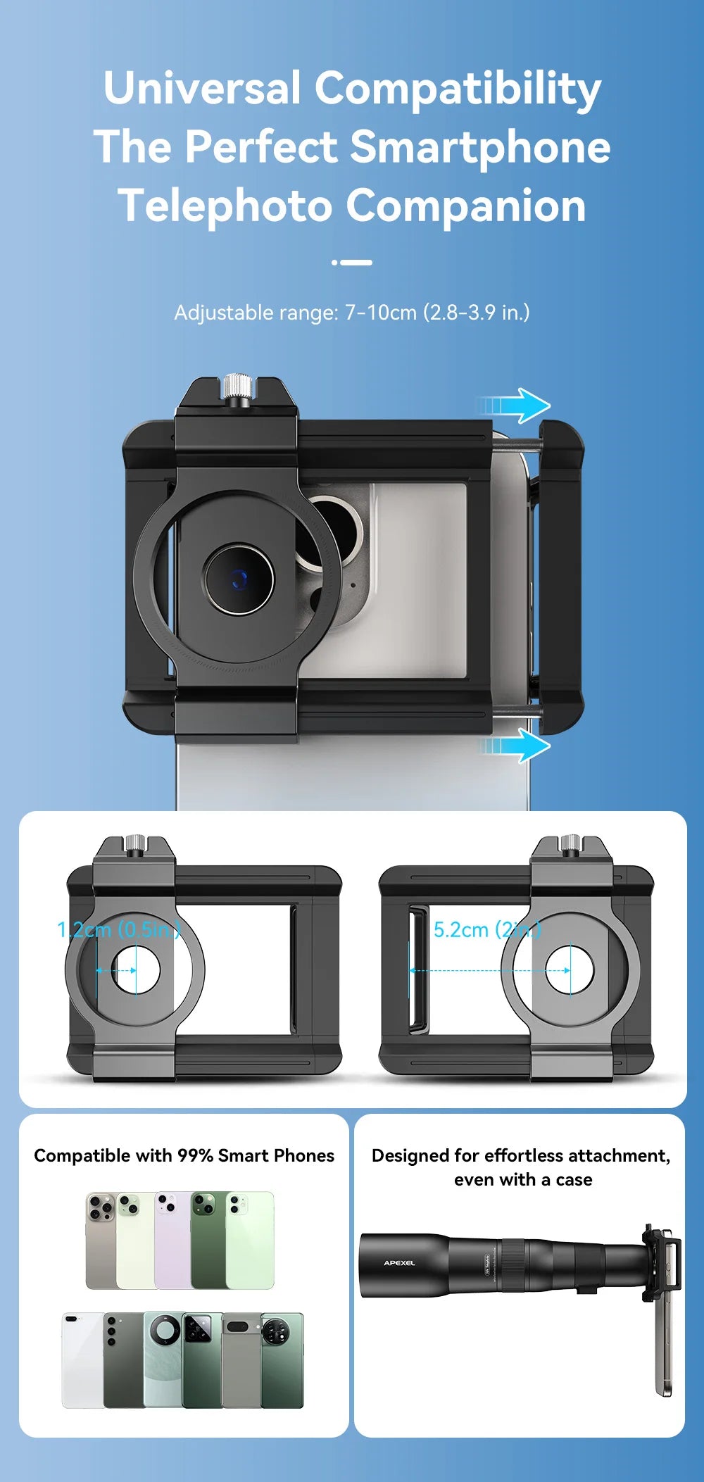 50X Telephoto Smartphone Lens with Tripod and Phone Clip