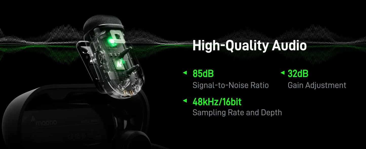 Wireless Lavalier Microphone with AI Noise Cancellation for iPhone Android PC