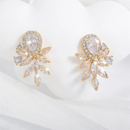 Water Drop Marquise Zirconia Earrings for Women Shinny Crystal Leaf Earring