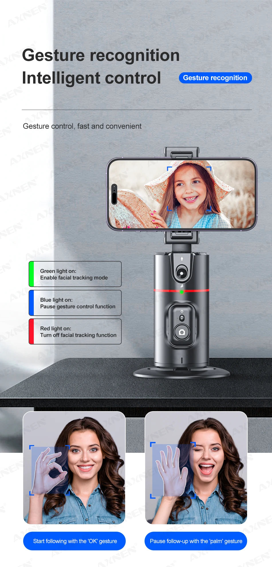 P02 360 Rotation Follow-up Gimbal Stabilizer Monopod Desktop Tracking Gimbal with Remote for Phone Live Photography