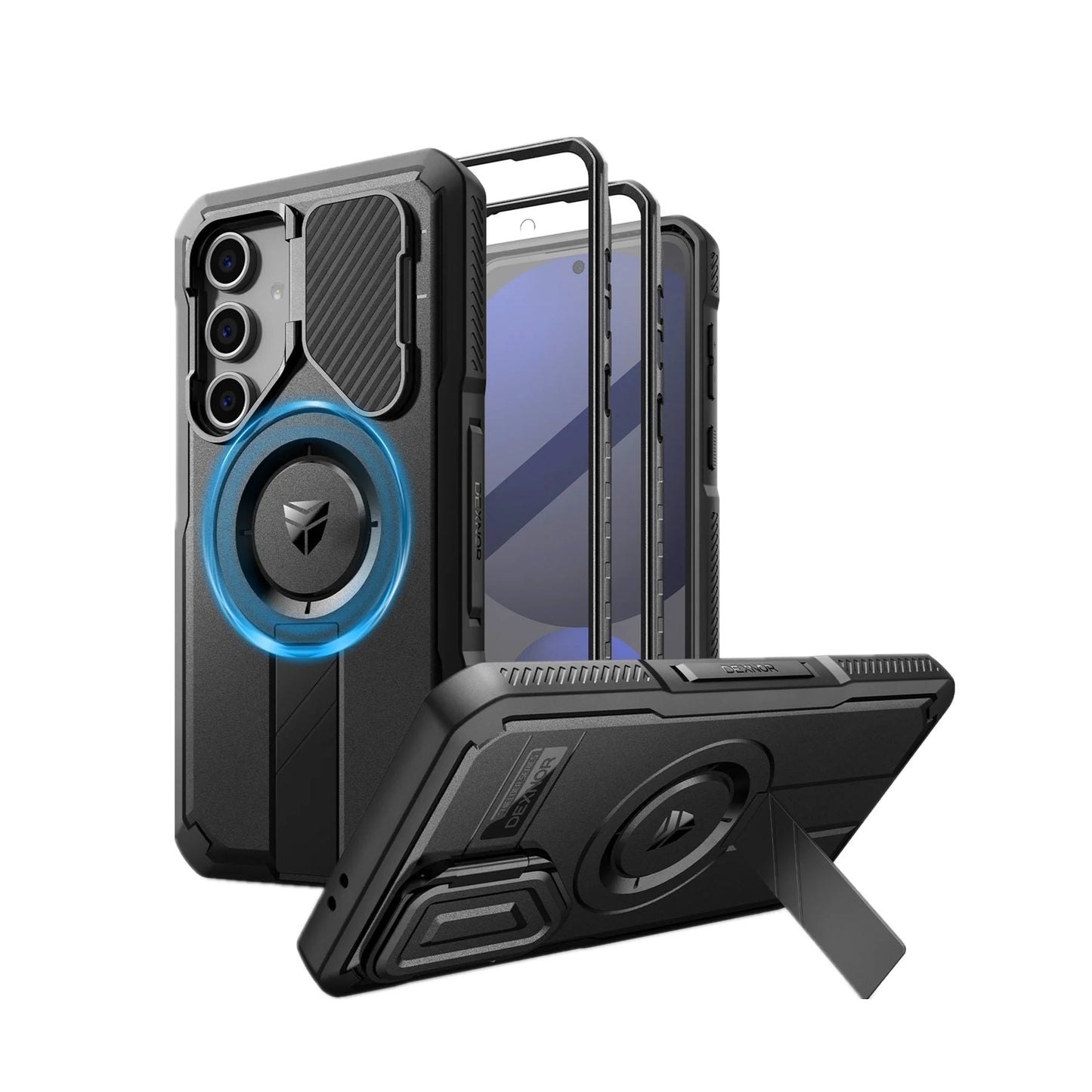 For Samsung Galaxy S24 FE Case with Camera Cover & Built-in Screen Protector Magnetic Rugged Shockproof Protective Cover Holder