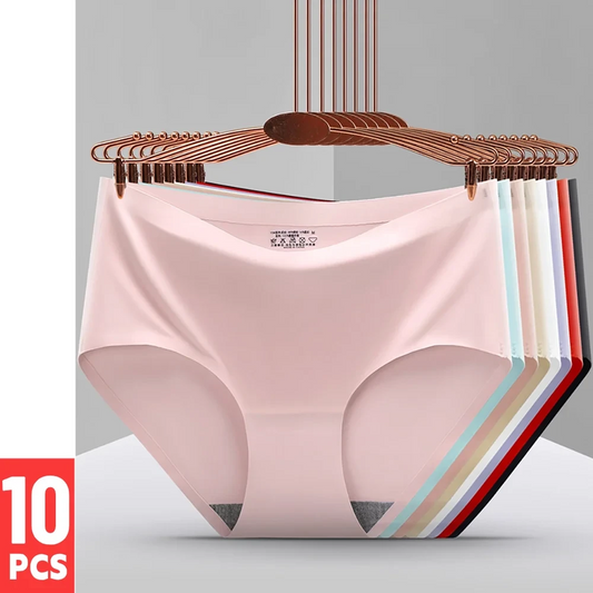 10Pcs/Set Comfort Women's Underwear Seamless Stain Silk Lingerie Panties for Woman S-4XL Plus Size Underpants Briefs