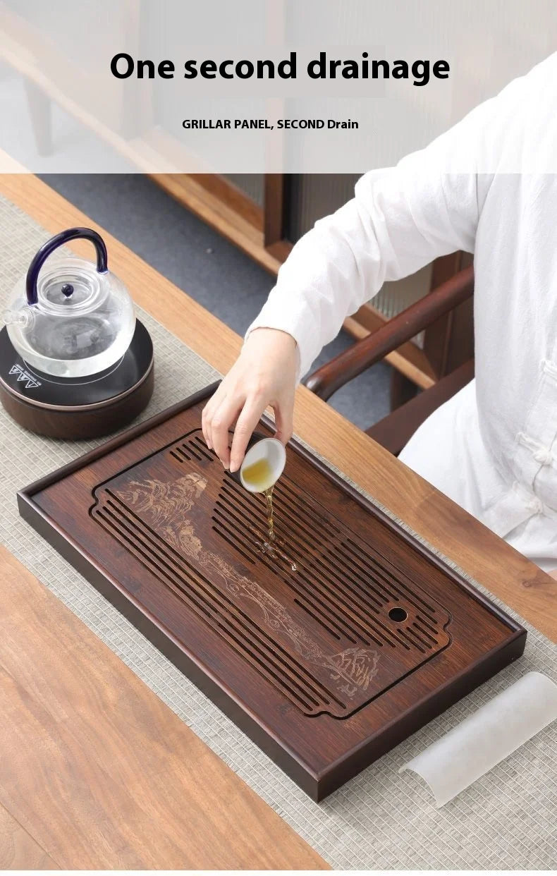Jiangshan Tea Tray Household Small Drain Tea Table Bamboo Tea Tray Kung Fu Tea Set Accessories Tea Sea Dry Brewing Table