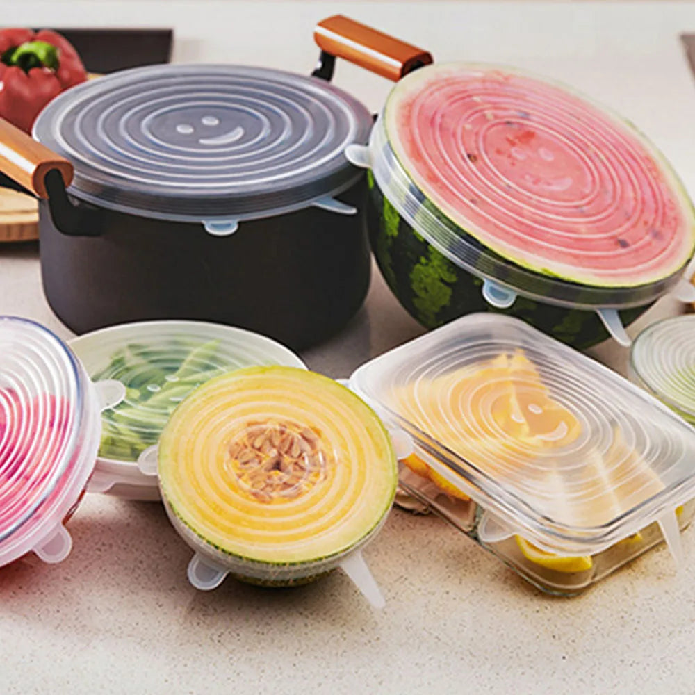 6pcs Silicone Cover Stretch Lids Reusable Airtight Food Wrap Covers Keeping Fresh Seal Bowl Stretchy Wrap Cover Kitchen Cookware