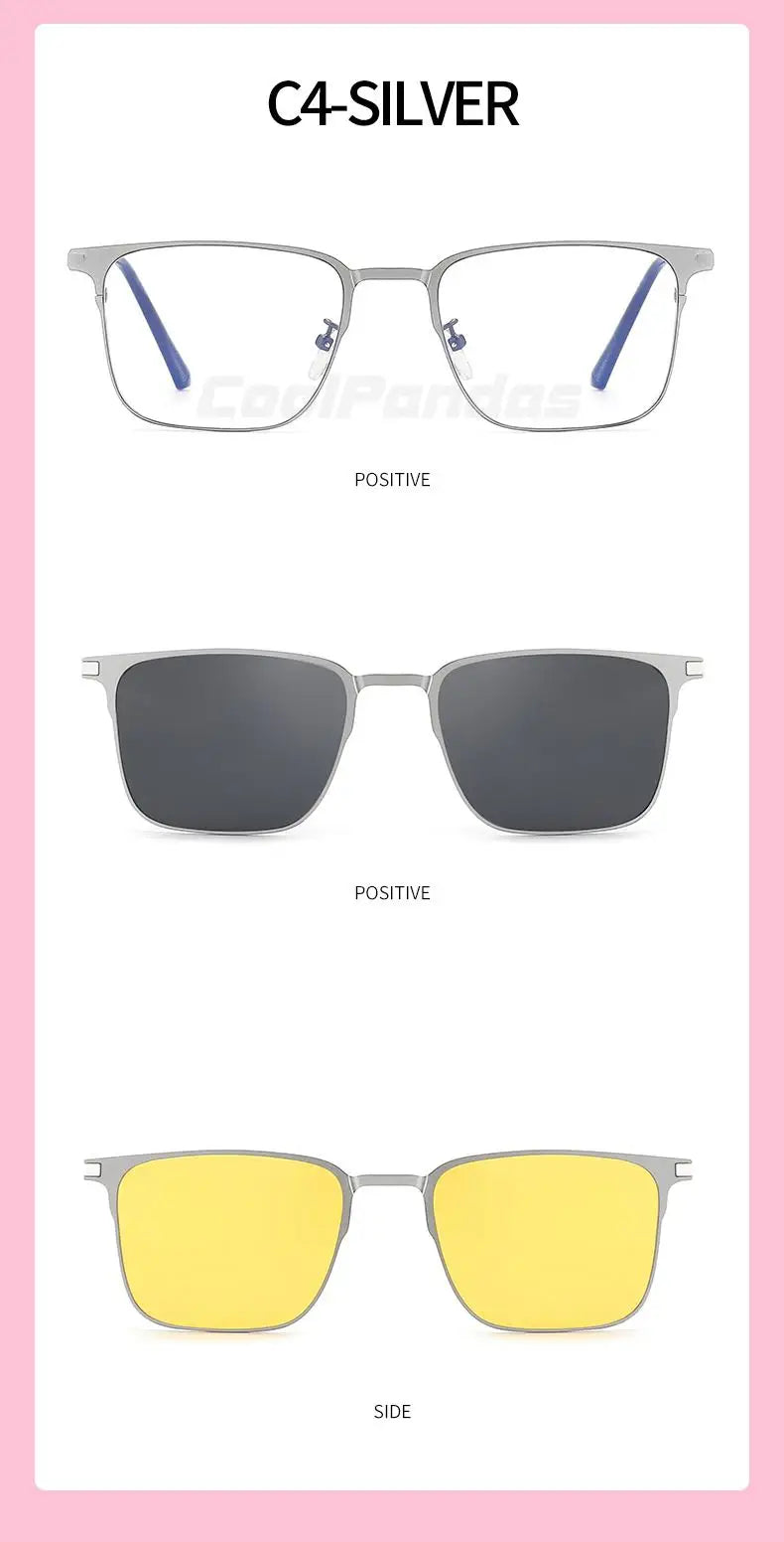 3 In 1 Magnetic Clip On Polarized Sunglasses UV400 Anti Blue Light Night Vision Glasses for Men Women