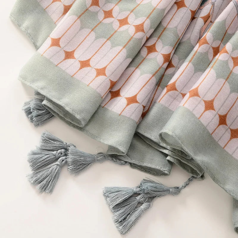 Beige Coffee Scarf Luxury Thin Women Scarves Spring Floral Hijab Veils Soft Cotton Shawl Wrap Tassel Viscose Muslim Woman Hijab