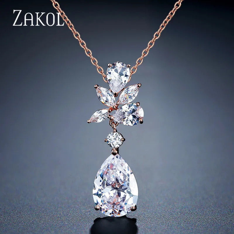 Water Drop Cubic Zirconia Pendant Necklace