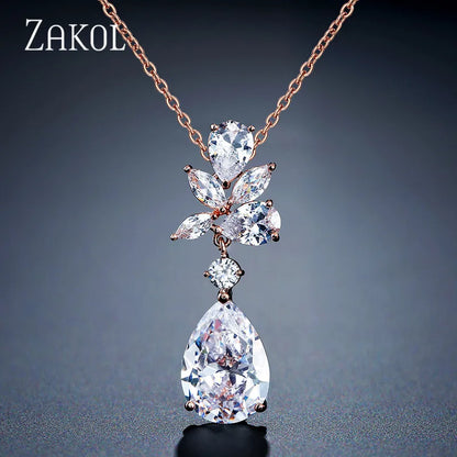 Water Drop Cubic Zirconia Pendant Necklace