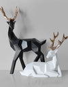 A Couple of 2Pcs Deer Statue Modern Geometric Sculpture Desktop Ornament Figurine Wine Cabinet Cafe TV Showcase Decor