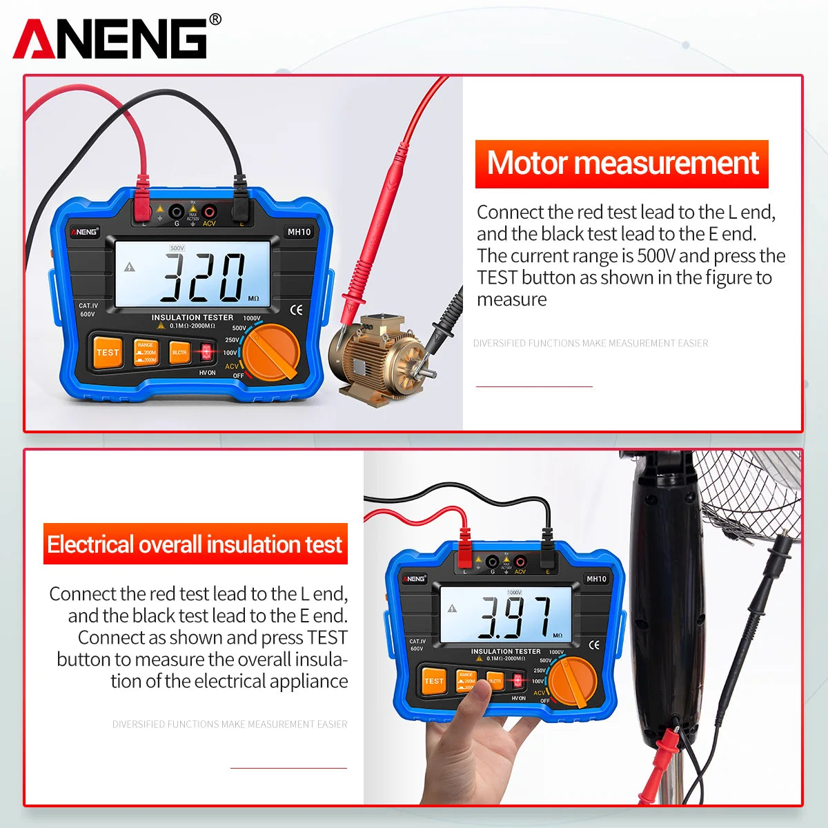 HD Digital Insulation Resistance Gauge Ohmer Testers 1000V Megometer Megohmmeter Ohm Test Auto Range Backlight Meters