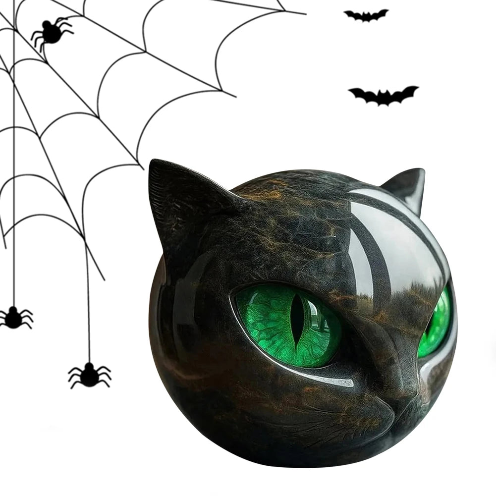 Green Eyes Cat Head Sculpture 3D Resin Healing Stone Marble Texture Cats Figurines Sculpture Gifts for Cat Lovers Women Men