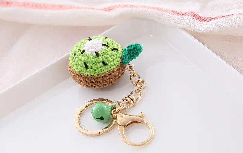 5 Pcs Handmade Weaving Keychain Wool Crochet Unique Knitted Pendant Keyring Strawberry Watermelon Orange Pendant Key Chain Gifts