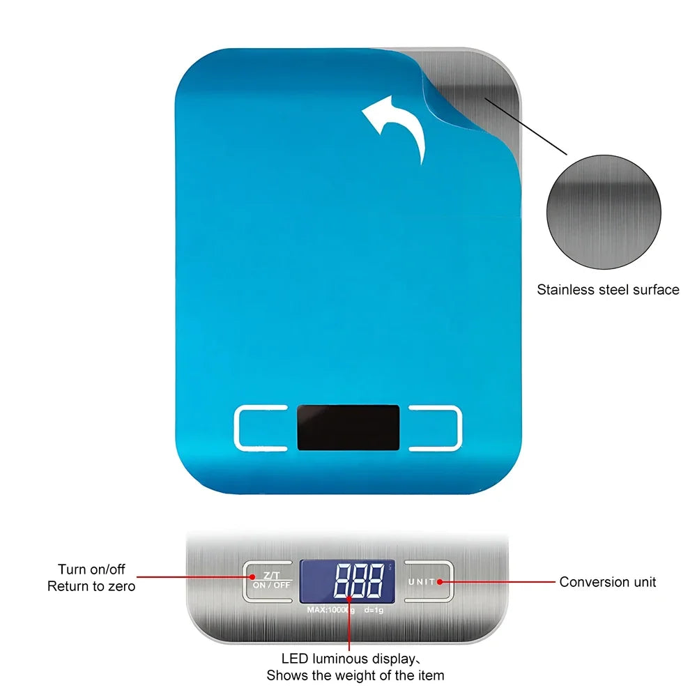 5/10KG Kitchen Scales Stainless Steel Weighing for Food Diet Postal Balance Measuring LCD Precision Electronic Scale