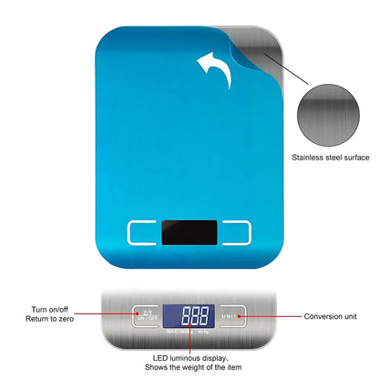 5/10KG Kitchen Scales Stainless Steel Weighing for Food Diet Postal Balance Measuring LCD Precision Electronic Scale