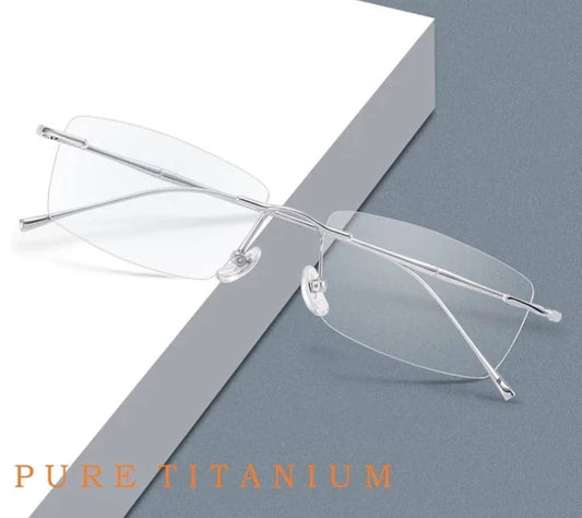 Fashion Business Ultra-light Pure Titanium Eyewear Women Retro Square Optical Prescription Rimless Glasses Frame Men