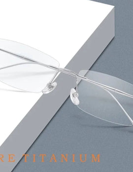 Fashion Business Ultra-light Pure Titanium Eyewear Women Retro Square Optical Prescription Rimless Glasses Frame Men